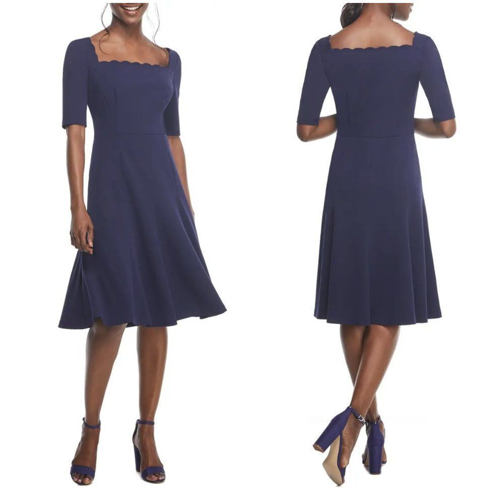 Gal Meets Glam Collection Maria Scallop Scuba Crepe Fit & Flare Dress